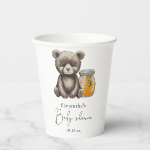 Honigglas und Teddy-Bären-Babydusche Pappbecher