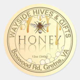 Honiglabel mit Honeycomb Bee Metallic Gold Tropfen Runder Aufkleber