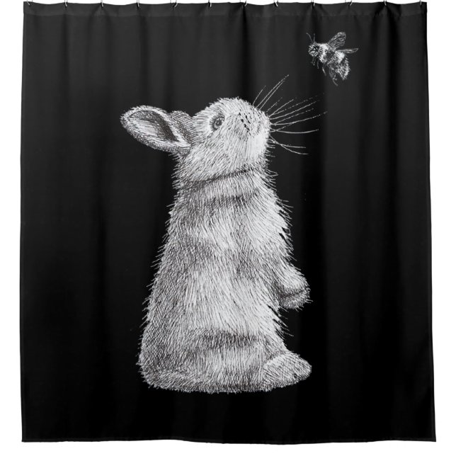 Honigrabbe und Hummeln| Bunny Lover Geschenk Duschvorhang (Vorderseite)