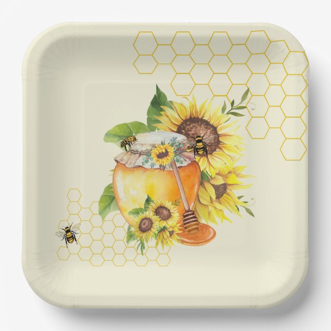 Honigtopf für Honigwaben und Bienen Pappteller (Vorderseite)