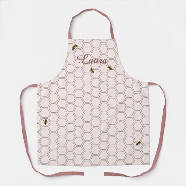Honigwabe Bienenenkäfer Pink Personalisierte Schür Schürze (Vorderseite)