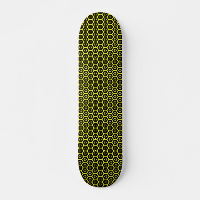Honigwabe-Blume - v2 - Schwarz und Gelb Skateboard (Vorne)