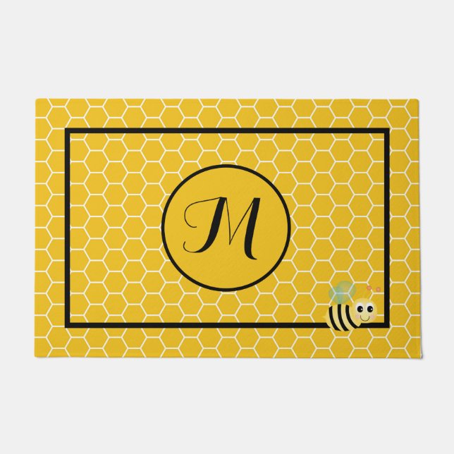 Honigwabe mit Monogramm 24 Zoll x 36 Zoll Fußmatte (Vorderseite)