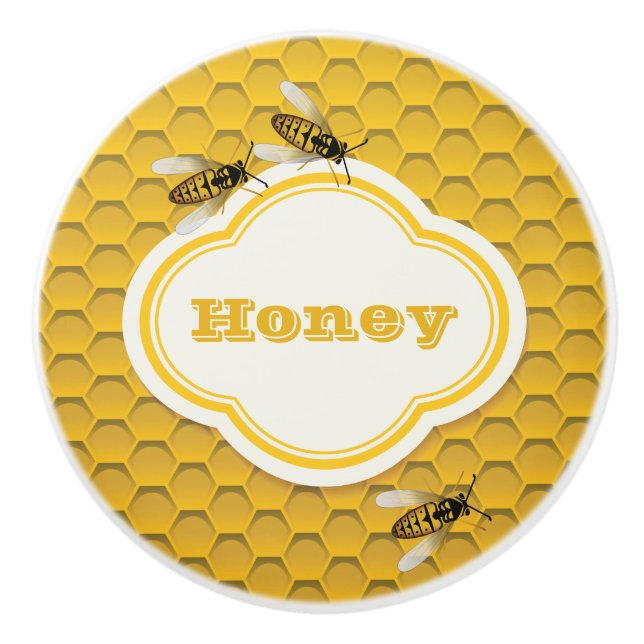 Honigwabe und Bienen Keramikknauf (Vorderseite)