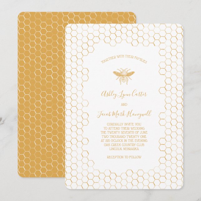 Honigwabe und Bienenhochzeit Einladung (Vorne/Hinten)