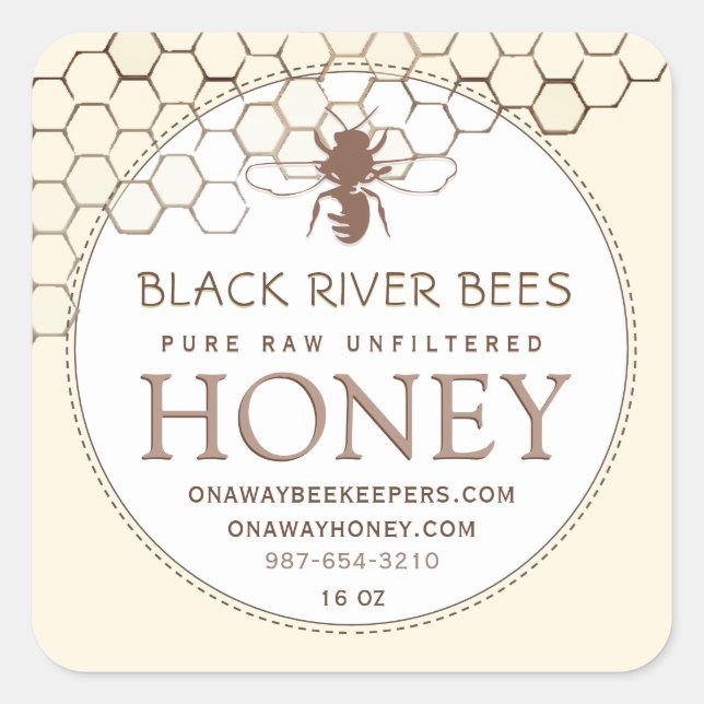 Honigwabe und Bienenroh Quadratischer Aufkleber (Vorderseite)