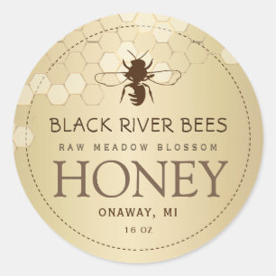 Honigwabe und Bienenstück-Honig-Label Gold-Bestand Runder Aufkleber