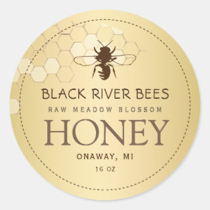 Honigwabe und Bienenstück-Honig-Label Gold-Bestand Runder Aufkleber