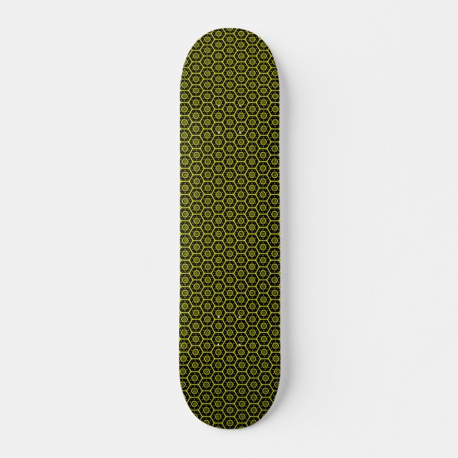 Honigwabe - v2 - Schwarz und Gelb Skateboard (Vorne)