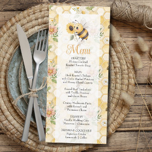Honigwaben-Blumen-Biene-Elegante-Babyparty Menükarte