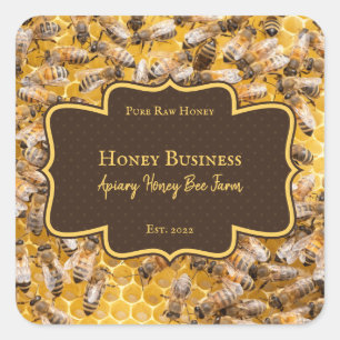Honigwaben Imker pureraw Farm Logo Apiarist Quadratischer Aufkleber