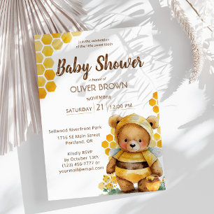 Honigwaben und Braunhonigteddy tragen Babydusche Einladung