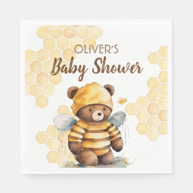 Honigwaben und Braunhonigteddy tragen Babydusche Serviette (Vorderseite)