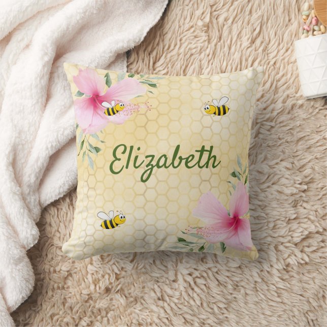 Honigwabenbienen Rosa Blütenblätter Kissen (Decke)