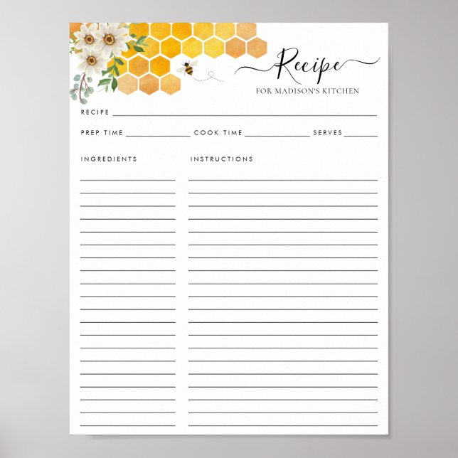 Honigwabenbumble Biene Küche Rezept Poster (Vorne)