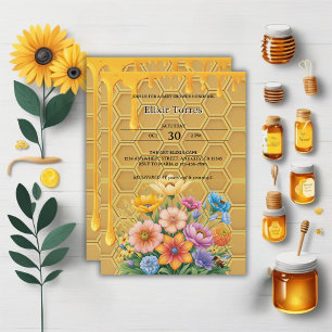 Honigwabendusche Honeybee Honey Tropfen Babydusche Einladung