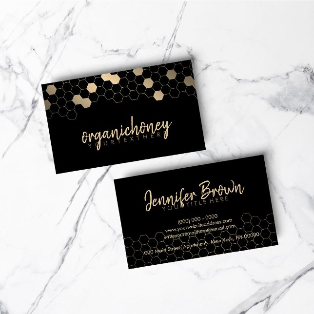 Honigwabenfarm Apiary Gold Visitenkarte (Honeycomb bee farm Apiary Gold Business Card)