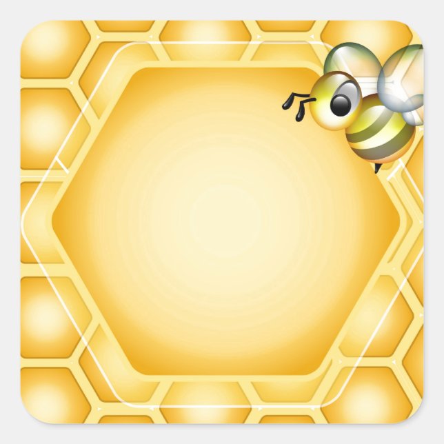 Honigwabenhintergrund mit einer niedlichen Honigbi Quadratischer Aufkleber (Vorderseite)