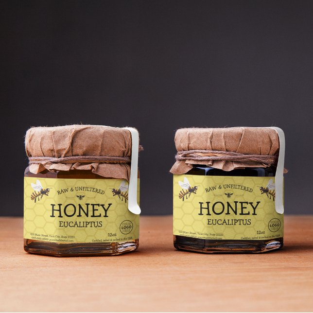 Honigwabenjar-Label Rechteckiger Aufkleber (Customizable Honeycomb Honey Jar Label
)