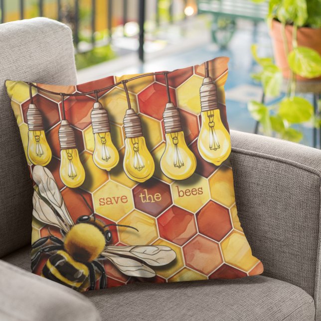 Honigwabenrüben und Gartensaitenleuchten Kissen (Save the bees bold honeycomb customizable throw pillow for home or garden. )
