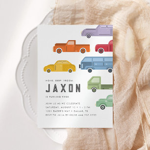 Honk Beep Vroom Kids Car Geburtstagsparty Einladung