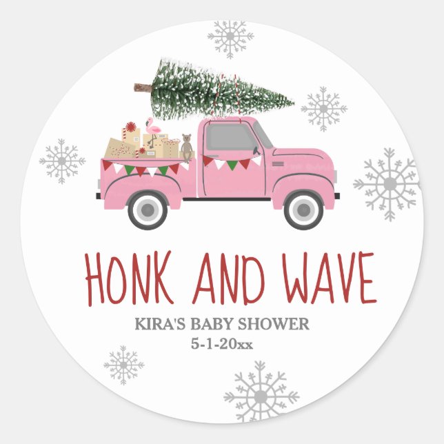 Honk & Wave Christmas Baby Shower Runder Aufkleber (Vorderseite)