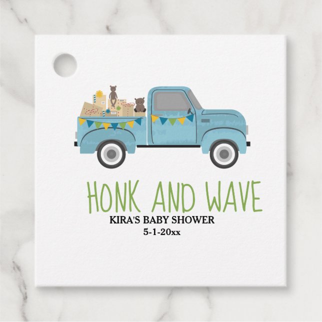 Honk & Wave Drive Thru Baby Dusche Blue Truck Geschenkanhänger (Vorderseite)