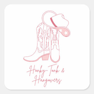 Honky Tonk und Kater Design   Cowboy Stiefel Quadratischer Aufkleber