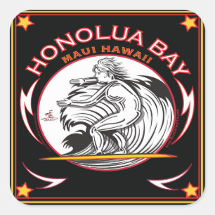 HONOLUA BAY MAUI HAWAII SURFEN QUADRATISCHER AUFKLEBER