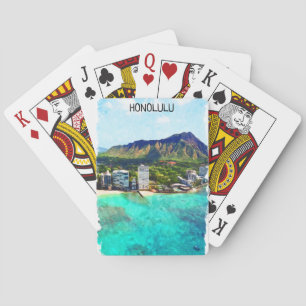 Honolulu Beach Hawaii Vintage Reiseansicht Spielkarten