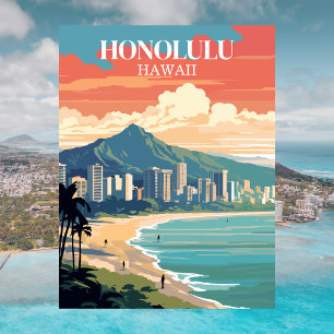 Honolulu, Hawaï : Carte postale vintage de voyage