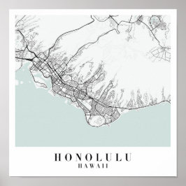 Honolulu Hawaii Blue Water Street Karte Poster