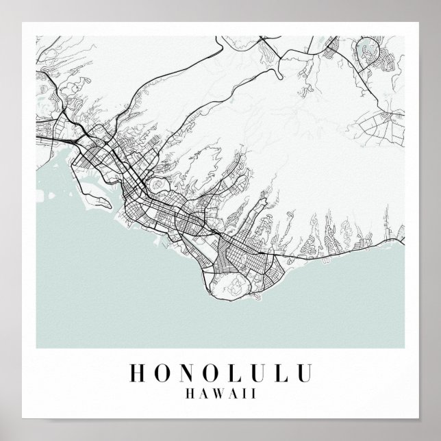Honolulu Hawaii Blue Water Street Karte Poster (Vorne)