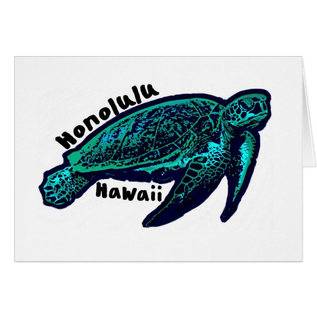 Honolulu Hawaii carte de voeux artistique de tortu (Devant horizontal)
