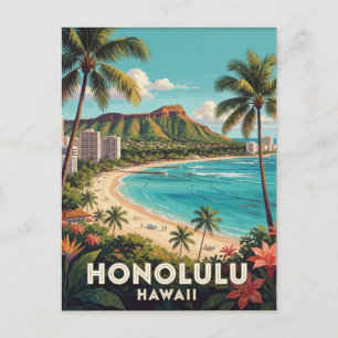 Honolulu Hawaii Diamond Head Reiseillustration Postkarte