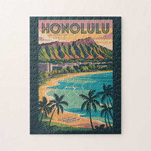 Honolulu Hawaii Illustration Travel Art Vintag