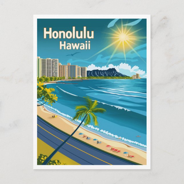 Honolulu Hawaii - Küste Aussicht Vintage Reisen Postkarte (Vorderseite)
