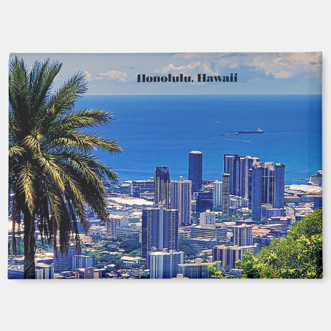 Honolulu, Hawaii malerisches Stadtbild Magnet (Vorderseite)
