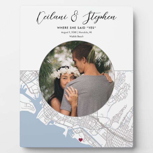 Honolulu Hawaii Map Wedding Verlobung Foto Gift Fotoplatte (Vorderseite)