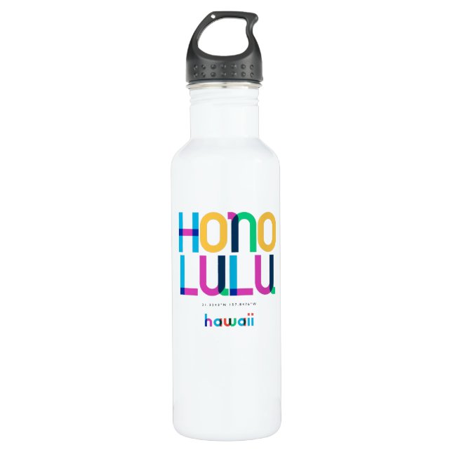 Honolulu Hawaii Mitte Jahrhundert, Pop Art, Edelstahlflasche (Vorderseite)