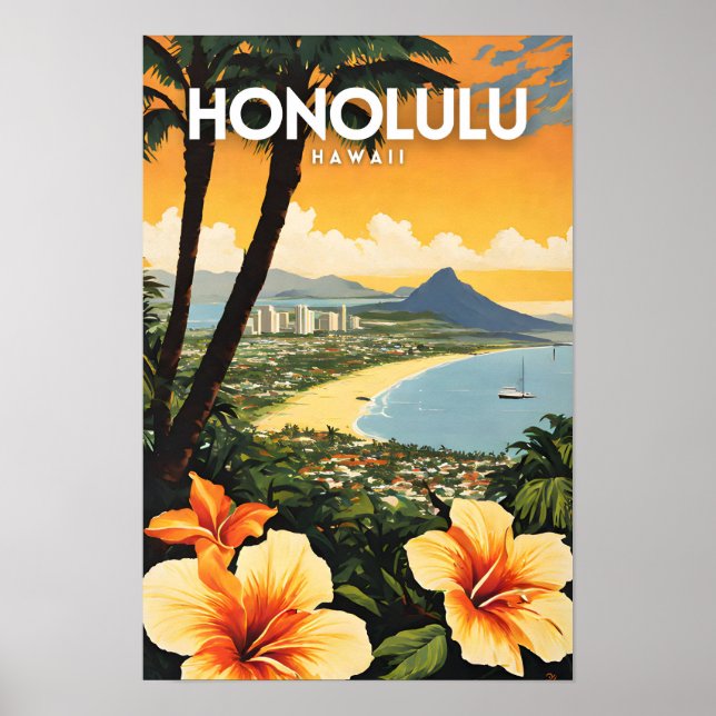 Honolulu Hawaii Nostalgic Travel Poster (Vorne)
