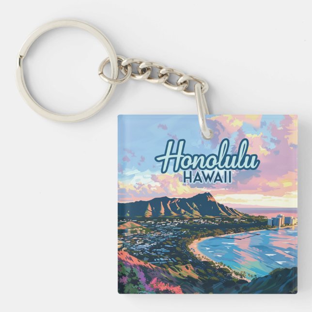 Honolulu Hawaii Oahu Waikiki Beach Diamondhead Schlüsselanhänger (Vorderseite)