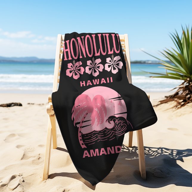 Honolulu Hawaii Pink Beach Bachelorette Custom Strandtuch (Von Creator hochgeladen)