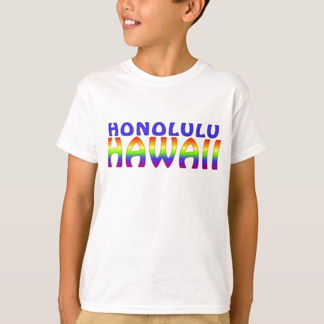 Honolulu Hawaii Regenbogenworte Jungs Hemd T-Shirt (Vorderseite)