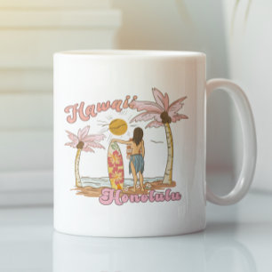 Honolulu Hawaii Retro-Surfing Tropischer Strand Kaffeetasse