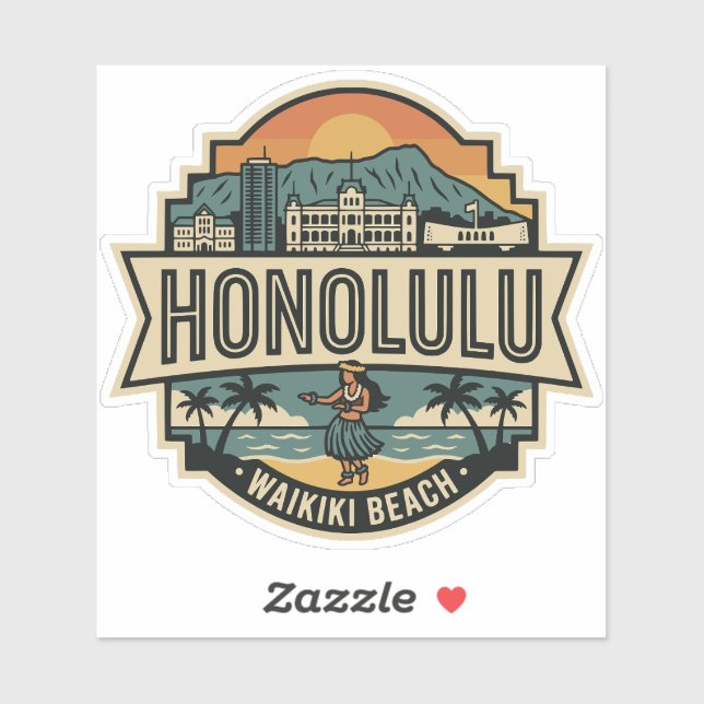 Honolulu Hawaii Skyline Beach Travel Badge Aufkleber (Blatt)