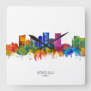 Honolulu Hawaii Skyline Quadratische Wanduhr