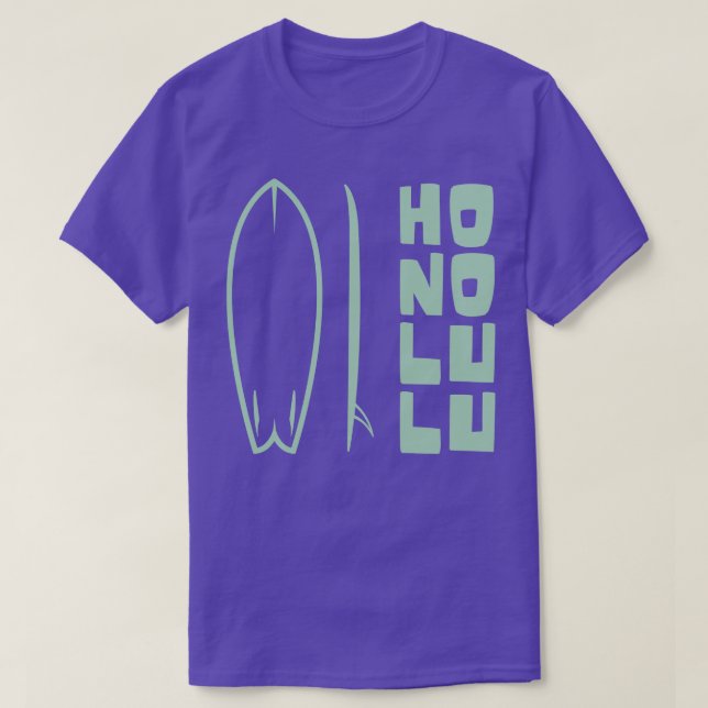 Honolulu Hawaii Stehend Surfboard TShirt (Design vorne)