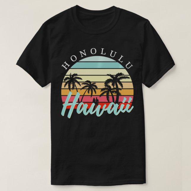 Honolulu Hawaii Sunset Surfing Retro Vintage  T-Shirt (Design vorne)