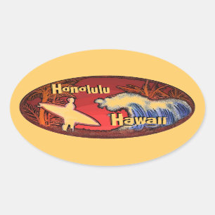 Honolulu Hawaii Surfer Wellen Art orange Aufkleber